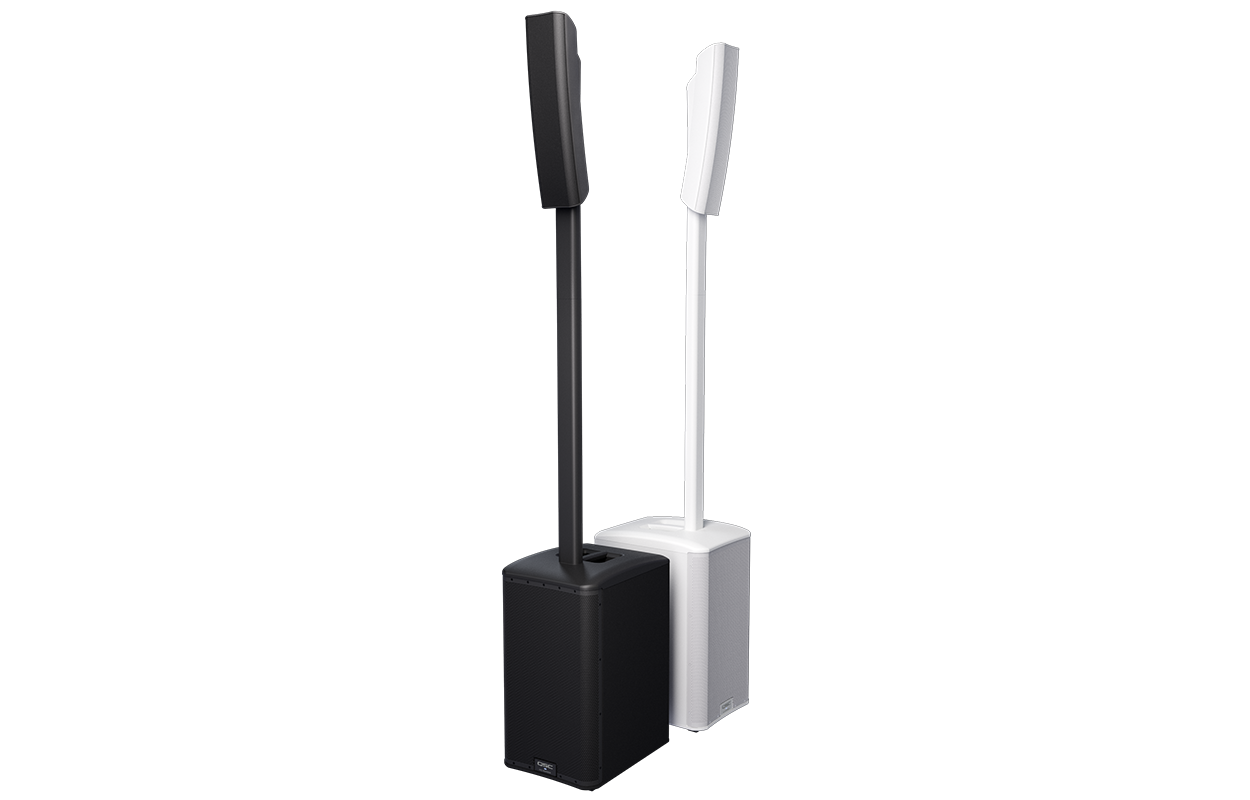 Dual QSC KC12 Powered Column Speakers